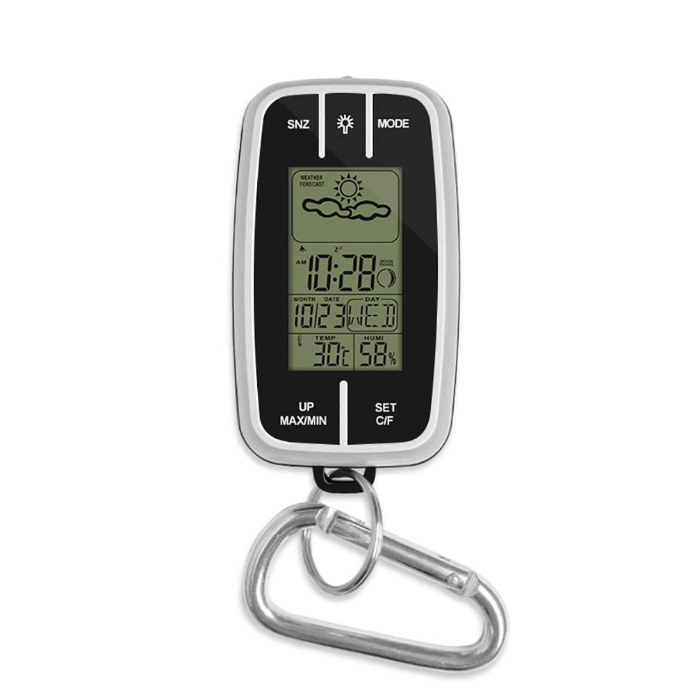 Mini Portable Weather Station Forecast Temperature Humidity Clock w Flashlight & 