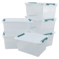 thumbnail image 2 of Buyitt 6-Pack 35 quart Large Plastic Storage Bin, Latching Box with Clear Base, White Lid and Green Latches, 2 of 6
