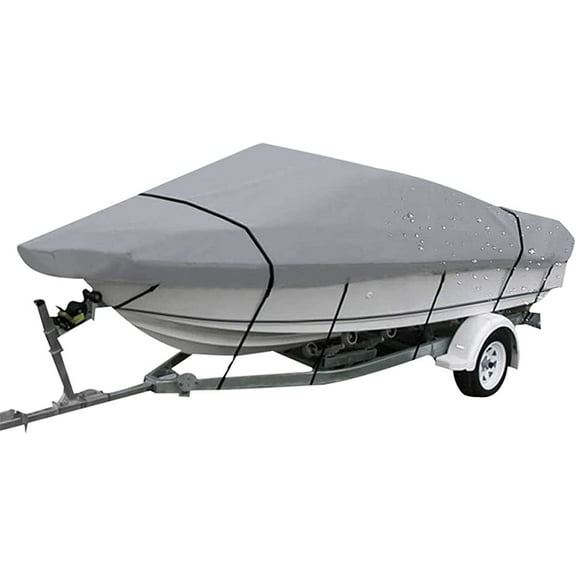 EPOTOOR Waterproof 20-22Ft 210D Heavy Duty Trailerable Grey Boat Cover Replacement for V-Hull Fishing Boat Tri-Hull Runabout Bass Boat