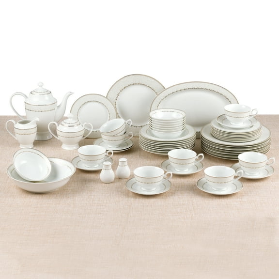 Stylish and Elegant 57 Pieces Bone China Dinnerware Set Service for 8 People - Lia, 57 Piece