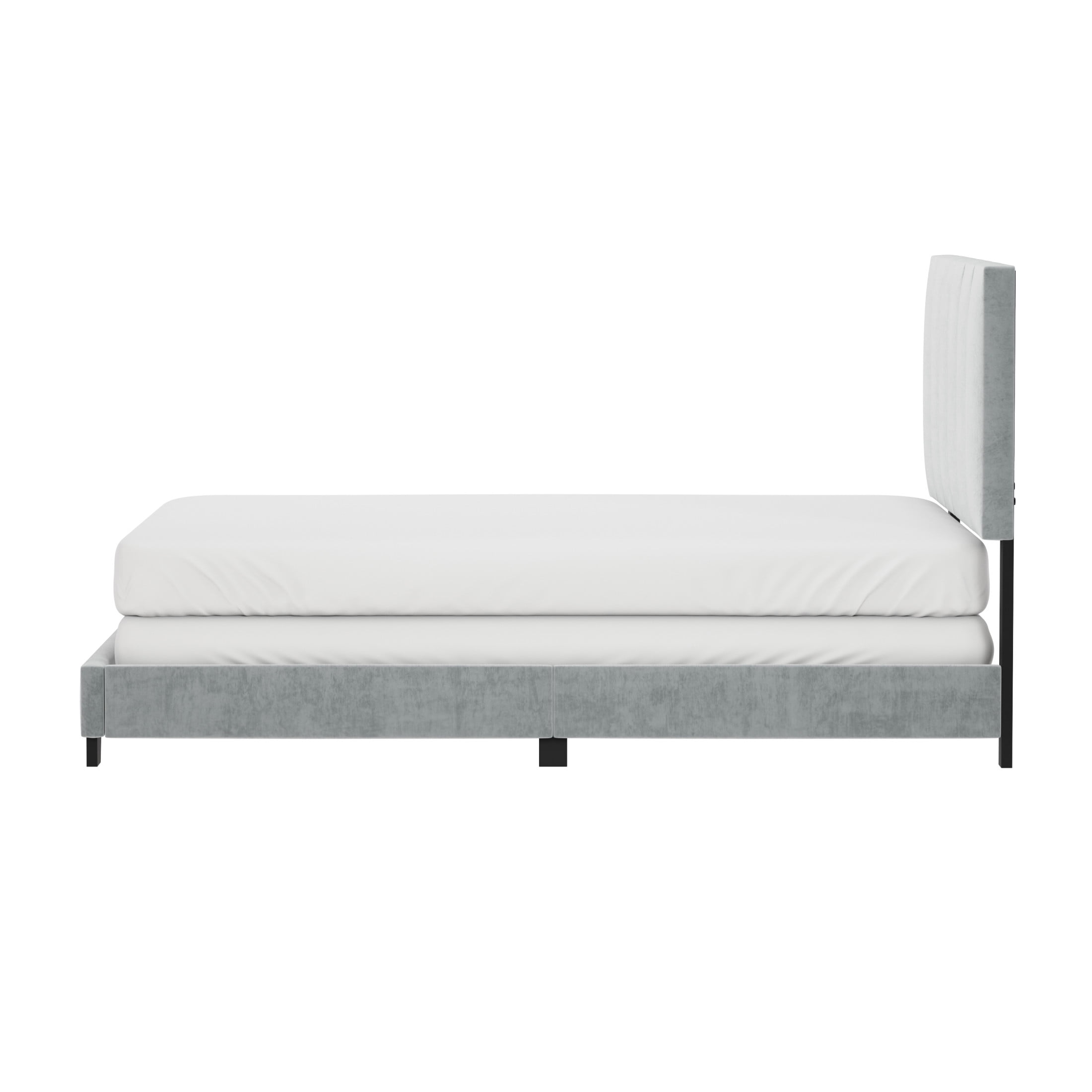 Reece Channel Stitched Upholstered Full Bed, Platinum, by Hillsdale Living Essentials
