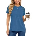 thumbnail image 3 of UVN Blouses for Women Short Sleeve Lace Tops Summer Casual Crewneck Pleated Shirts, 3 of 9