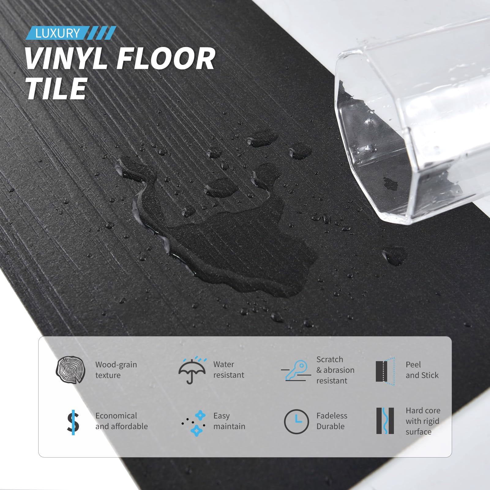 12-pack 18 Sq.ft Peel And Stick Floor Tiles Vinyl Plank Flooring Wood Look  Adhesive Waterproof Tile Sticker For Bedroom Living Room Kitchen Rv In Black