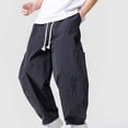 thumbnail image 4 of SAWOBUUN Mens Casual Barrel Pants Wide Leg Elastic Waist Drawstring Loose Fit Trousers Casual Summer Streetwear with Side Pockets, 4 of 7
