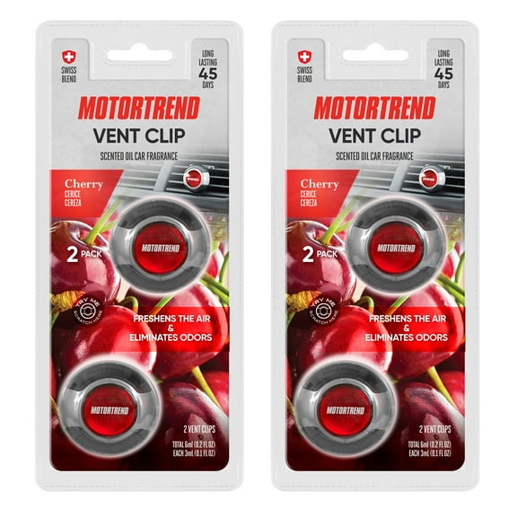 Motor Trend AF-302 (4 Count) Car Air Freshener Vent Clips for Car Truck Van SUV, Home & Kitchen, Long Lasting Odor Eliminator, Scented Oil Fragrance Diffuser - Cherry Scent, 4 Count