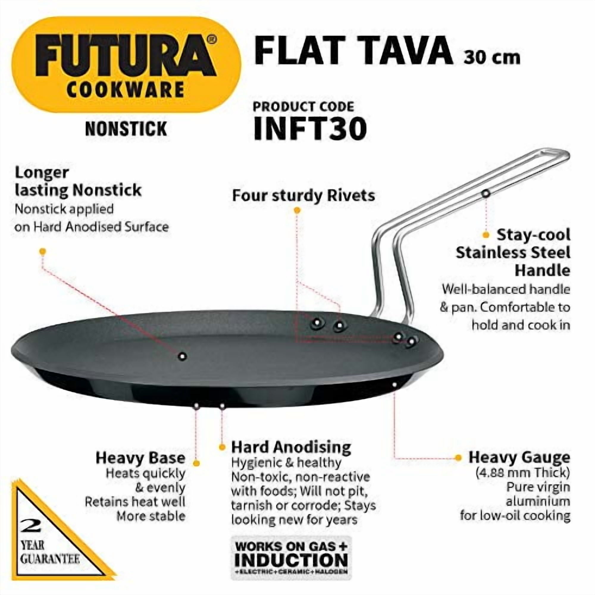 Hawkins IQFT30 Tava, Dosa, Griddle, 12 Inch, Black