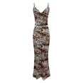 thumbnail image 5 of Unir Women’S Cheetah Print 2-Piece Skirt Set, V Neck Sleeveless Cami Crop Top With High Waist Slim Fit Floor Length Skirt, Smooth Stretchy Polyester Fabric, 2pcs, Sizes S To L, 5 of 7
