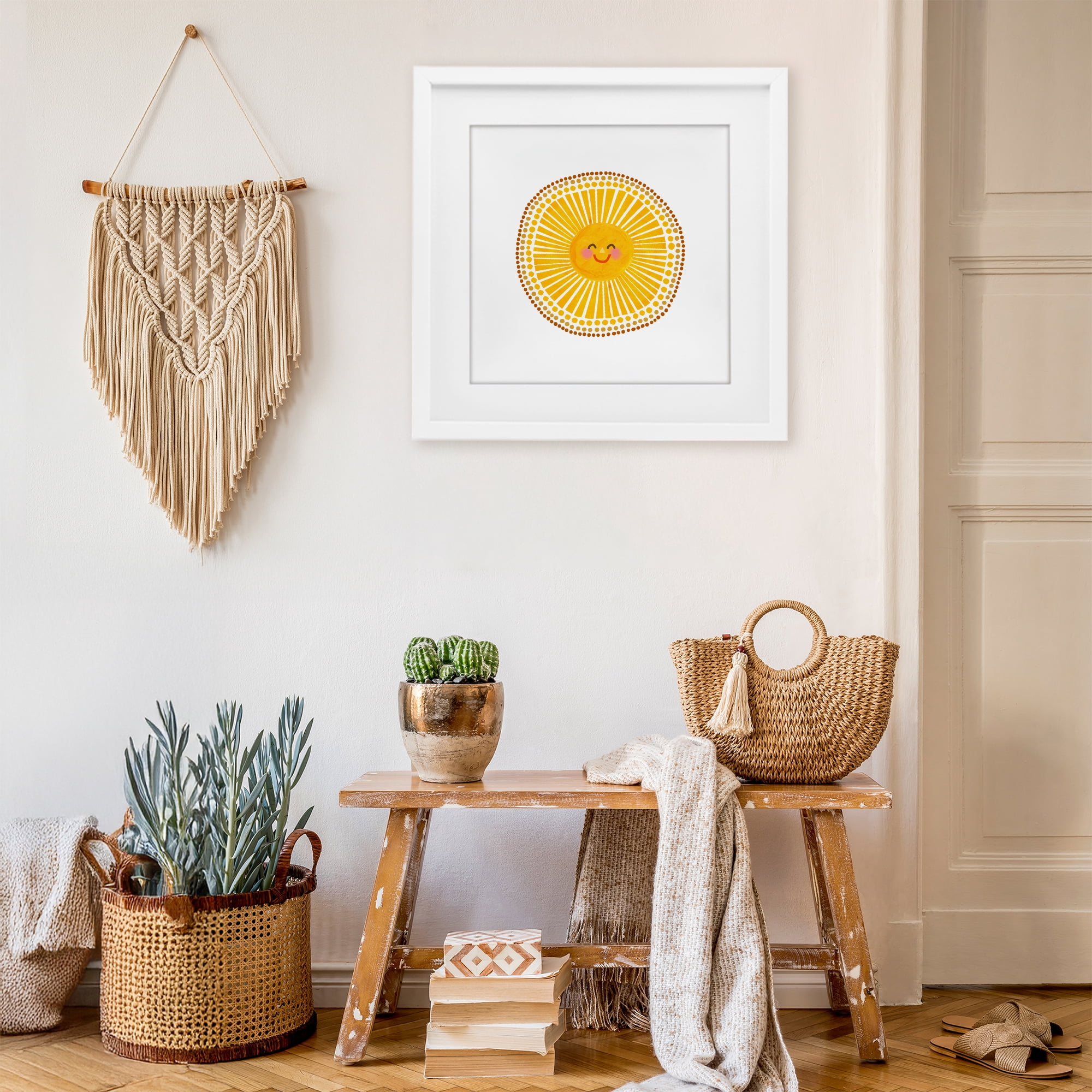 Stupell Industries Yellow Sun's Smile White Framed Print Under Glass, design by Katherine Herrell Studio