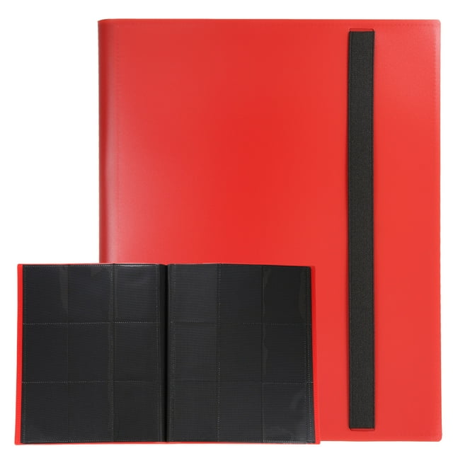 Uxcell 9 Pocket Trading Card Binder, PU Cover Card Collection Binder 360 Side Loading Card Binder Card Album Folder for TCG, Game Cards, Sports Cards(Red)