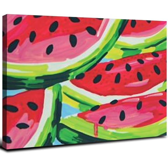 JRXY Canvas Wall Art, Framed Canvas Prints Colorful Watermelon Fruits Pattern Pictures Print On Canvas Ready to Hang Wall Decor for Living Room, Bedroom, Bathroom, Office 20x16inch