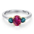 thumbnail image 3 of Gem Stone King 925 Silver and 10K Yellow Gold Red Created Ruby and Blue Diamond Engagement Ring for Women | 1.15 Cttw | Oval 7X5MM | Gemstone July Birthstone | Size 6, 3 of 6