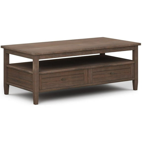 Trent Home Wood 48" Rectangle Transitional Coffee Table in Farmhouse Brown