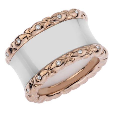 Ceramic Diamond Band in Rose plated Sterling Silver (16mm,0.25 cts, H-I I1 I2)