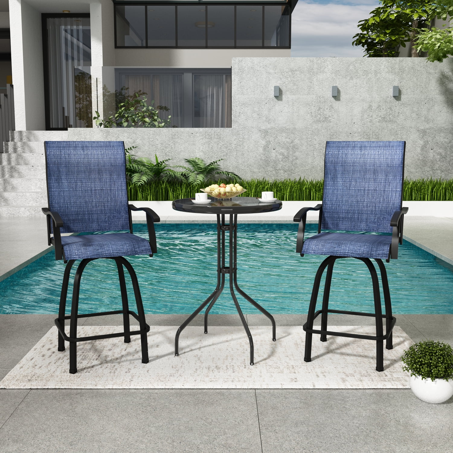 Timechee Set of 2 AllWeather Swivel Bar Stools, Bar Height Patio