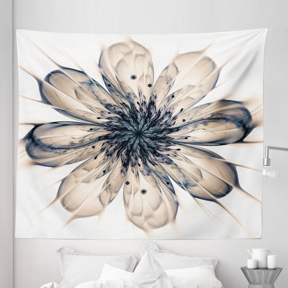 Modern Tapestry, Macro Close-up of a Fractal Blooming Plant in Digital Art Style Contemporary, Fabric Wall Hanging Decor for Bedroom Living Room Dorm, 5 Sizes, Cocoa and Black, by Ambesonne