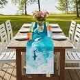 thumbnail image 4 of Teal Blue Ocean Shark Table Runner, Coastal Wave Summer Beach Washable Cotton Linen Table Runners 90 Inches Long, Dresser Scarf Runner for Dining/Coffee/Kitchen/Hallway Tables 13''x90'', 4 of 9