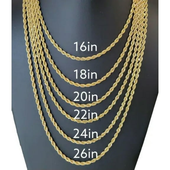 GKNET Stainless Steel Gold Plated Rope Chain Necklace 4mm Size 16" to 26" Unisex, Men-22"