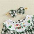 thumbnail image 6 of Cjfdfy  Newborn Baby Girl Holiday Fall Outfit Holiday Thanksgiving Turkey Merry Christmas Embroidery Long Sleeve Doll Collar Plaid Romper And Bow Headband Set, 6 of 9