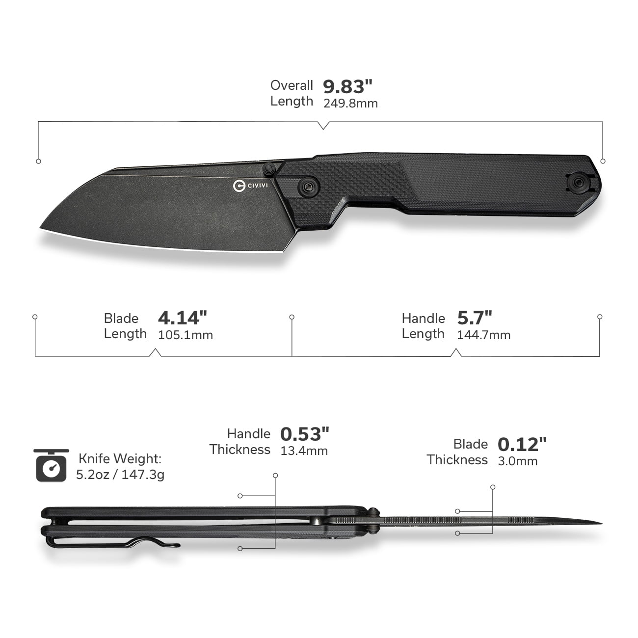 CIVIVI Knives Hid Liner Lock C23008-1 Black G10 & 14C28N Stainless Steel Pocket Knife