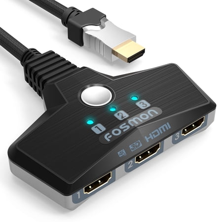 3-port hdmi switch, fosmon ultra hd 4k 1080p wall mountable hdmi splitter switcher