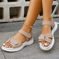 thumbnail image 3 of Walking Sandals for Women Thick Soft Sole Strappy Beach Shoes Comfortable Footbed Open Toe Lightweight Casual Summer Athletic Footwear Beige Size 7, 3 of 6