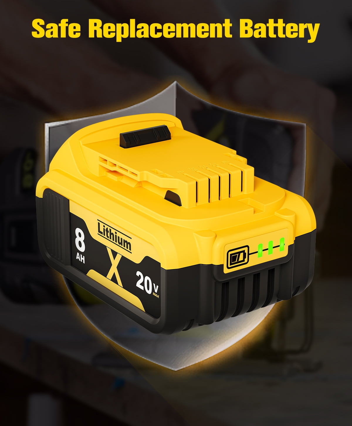 2 Pack 8.0Ah Replacement Battery  for Dewalt 20V Max Batteries DCB200 DCB205-2 DCB206 DCB204 DCB203 DCB208 Compatible with Dewat 20V Cordless Power Tools and Charger