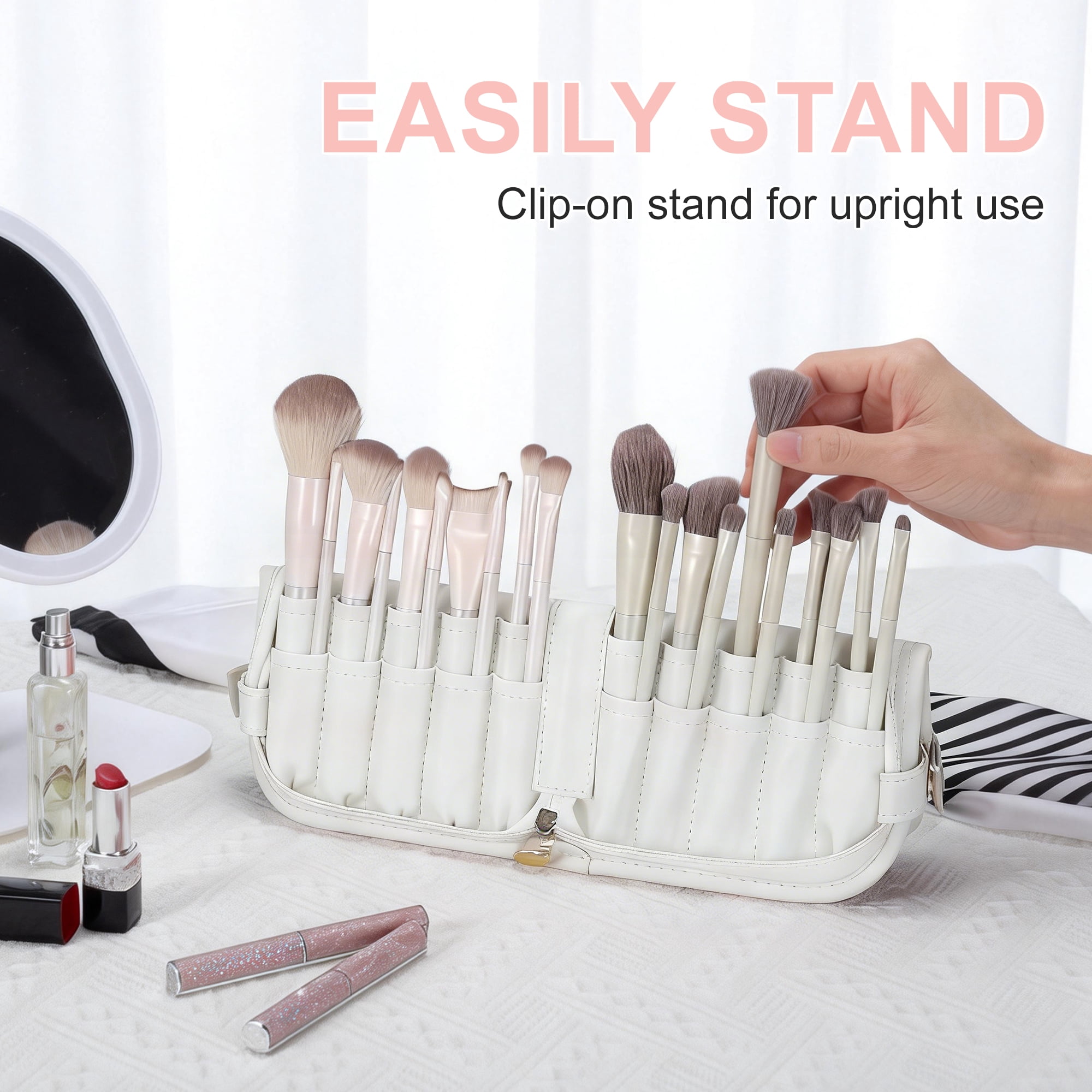Unique Bargains Waterproof Stand-Up Makeup Brush Organizer White