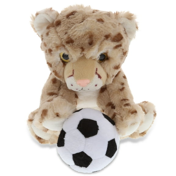 DolliBu Squat Cheetah Stuffed Animal with Soccer Ball Plush - Soft Huggable Cheetah, Adorable Playtime Plush Toy, Cute Wildlife Gift, Soccer Plush Doll Animal Toy for Kids and Adults - 8.5 Inch