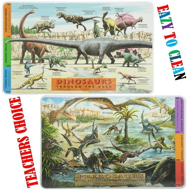 Painless Learning Placemats Dinosaurs And Pterosaurs Bundle Non Slip ...