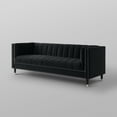 thumbnail image 5 of Nicole Miller Janie Velvet Sofa Channel Tufted Nailhead Trim Metal Leg Tip Contemporary, Black/Chrome, 5 of 9