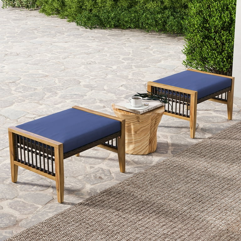 Gymax 2PCS Rattan Metal Furniture Set, Acacia Wood Outdoor Gymax 2PCS Rattan Metal Furniture Set, Acacia Wood Outdoor