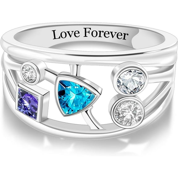 Personalized Mothers Ring with 1-8 Simulated Birthstones Birthstone Ring for Women Custom Family Ring for Mom Wife Grandmother