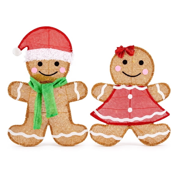 CONCETTA 2-Piece Pre-Lit Gingerbread Man Christmas Decorations, Holiday Display Home Decorations 8 Lighting Modes for Indoor Outdoor Yard Garden