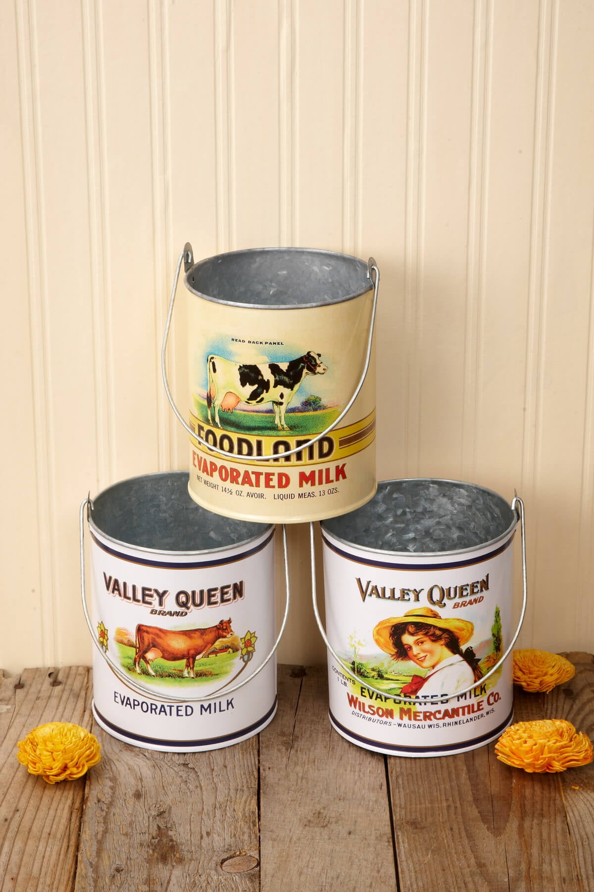 Three Retro Farmhouse Metal Buckets
