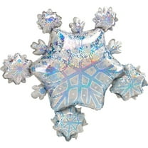 Winter Christmas Prismatic Snowflake Cluster 32"x30" Foil Balloon, White Blue