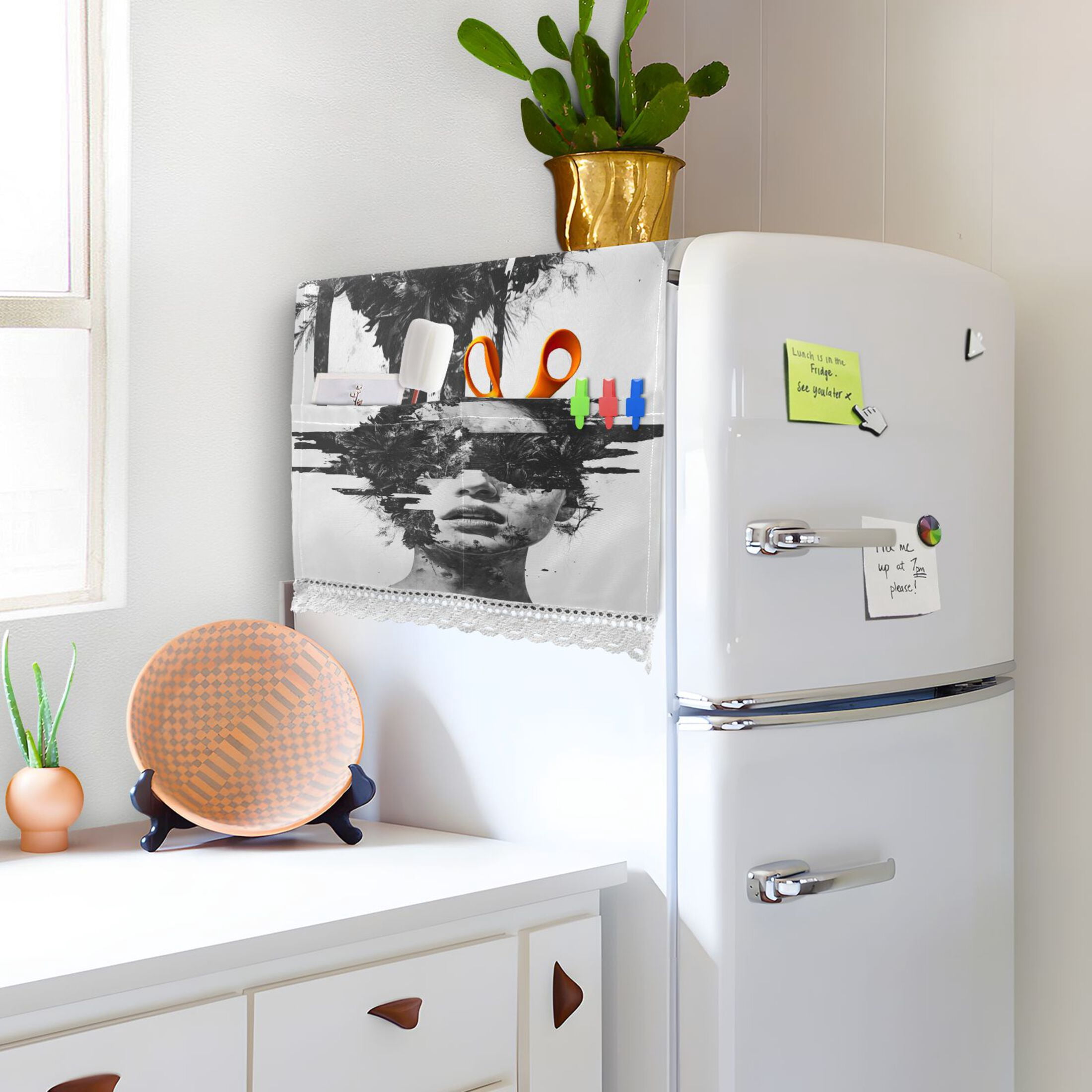 Artists GirlWasher and Dryer Covers Dust-Proof and Oil Resistant Fridge Cover with 4 Storage Pockets Washing Machine Top Cover for Laundry Kitchen Home 51.2 x 22 In