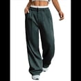 thumbnail image 3 of Pantalones Anchos y Holgados para Mujer, Estilo Palazzo Harén, Informales, A Rayas, con Cintura Elástica y Bolsillos Verde Oscuro XXL, 3 of 7