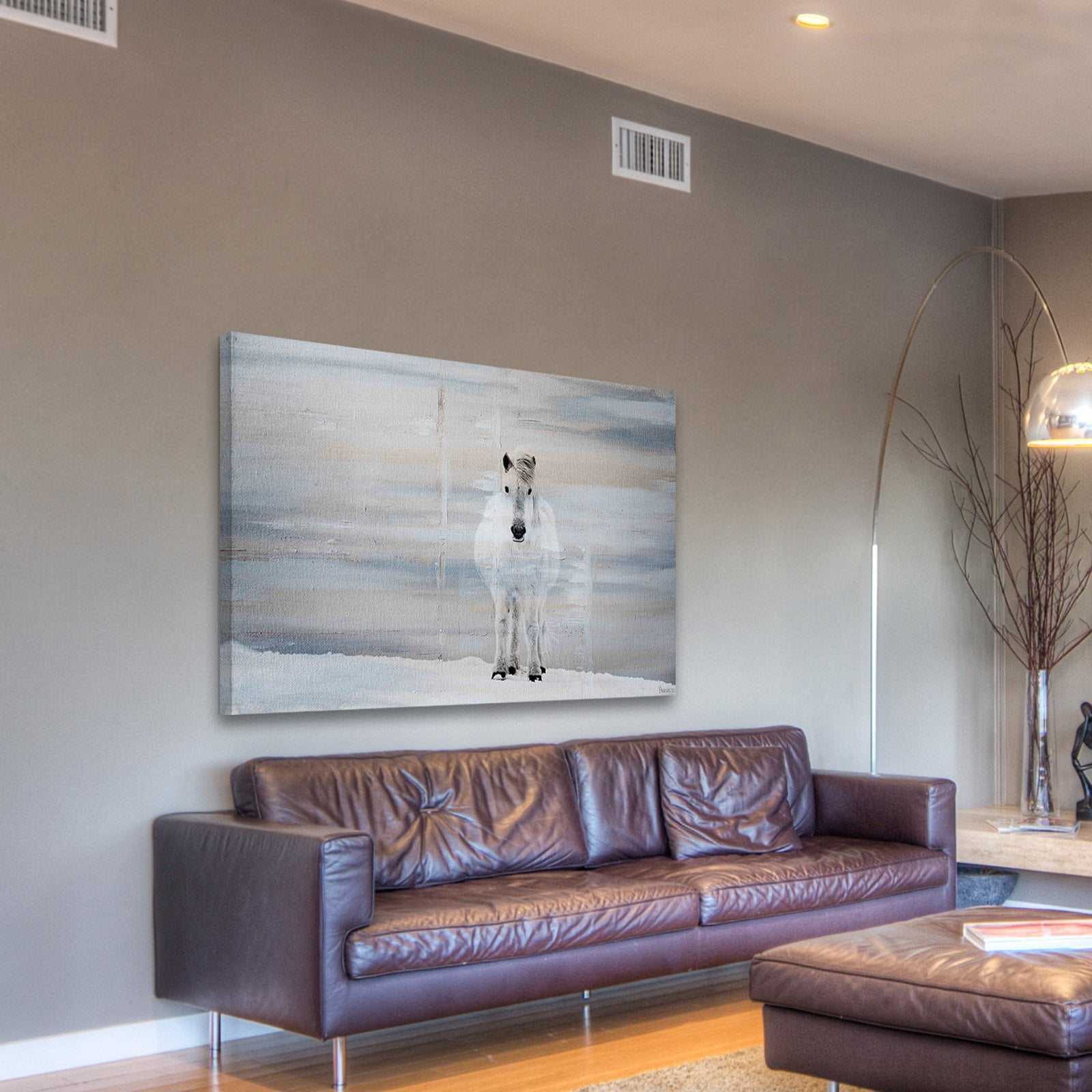 "White Horse Forward" Painting Print on Wrapped Canvas