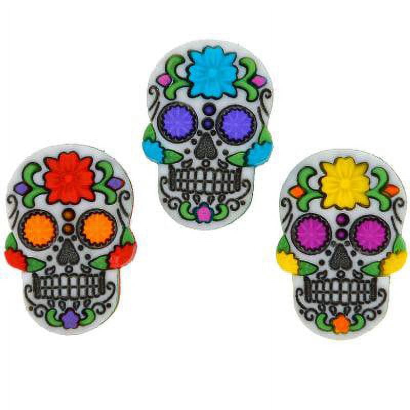 (2 pack) Dress It Up Buttons, Sugar Skulls, Day of the Dead Craft Fasteners, Multi Color