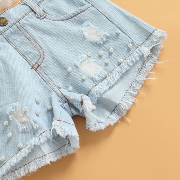 Vedolay Outfits Sets For Girl 2 Piece Girls Outfits Set Puff Sleeve Top Belted Polka Dot Shorts for Spring Summer,White 4-5 Years