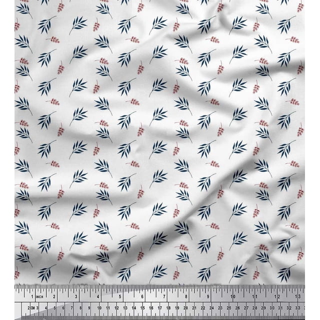 Soimoi White polyester Georgette Fabric Berries & Leaves Fabric Prints By Yard 42 Inch Wide