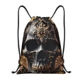 thumbnail image 1 of Saiise Gold Pattern Black Skull Pattern Sports Drawstring Backpack - String Swim Gym Bag with Wet Proof Pocket for Women&Men-Small, 1 of 6