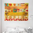 thumbnail image 1 of Tiki Bar Decor Tapestry, Retro Travel Cards Collection Holiday in Hawaii Icons Summer Vintage Print, Wall Hanging for Bedroom Living Room Dorm Decor, 80W X 60L Inches, Multicolor, by Ambesonne, 1 of 2