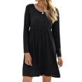 thumbnail image 1 of Women High Waist Long Sleeve Crew Neck Solid Color Pleated Mini Dress, 1 of 4