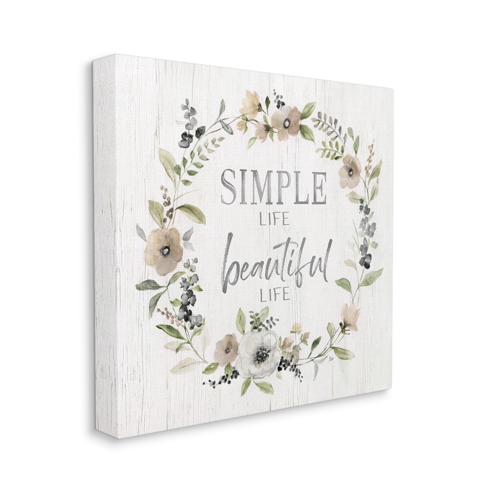 Stupell Industries Simple Beautiful Life Uplifting Flower Blossoms Phrase Graphic Art Gallery Wrapped Canvas Print Wall Art, Design by Nan