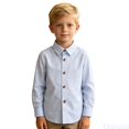 thumbnail image 2 of Fozruso Boys Striped Button-Down Shirts Long Sleeve Collared Dress Shirts School Uniform Shirts for Toddler and Kids, 2 of 7