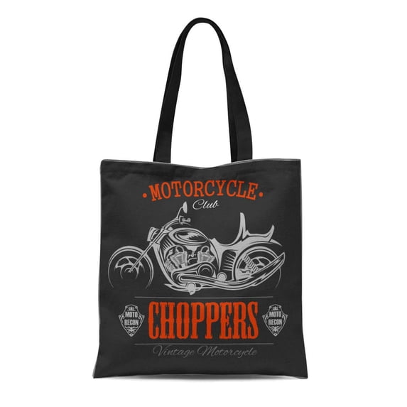 LADDKE Canvas Tote Bag Biker Motorcycle Chopper Vintage Garage Logotype Motorbike White Antique Reusable Shoulder Grocery Shopping Bags Handbag