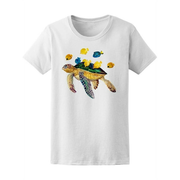 Watercolor Turtle And Fish  T-Shirt Women -Image by Shutterstock, Female Medium