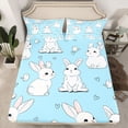 thumbnail image 2 of jejeloiu Cute Cartoon Rabbit Full Size Sheets,Kawaii Animal Bed Sheets,White Blue Sheet Sets For Teens,Super Cozy Room Decor,4-Piece, 2 of 7