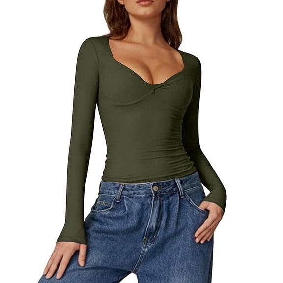 Women Casual T Shirts Long Sleeve Tee Tops for Women V Neck Plain Summer Fall Shirts 2026 Soft Comfy Clothing Trendy Country Concert Y2K